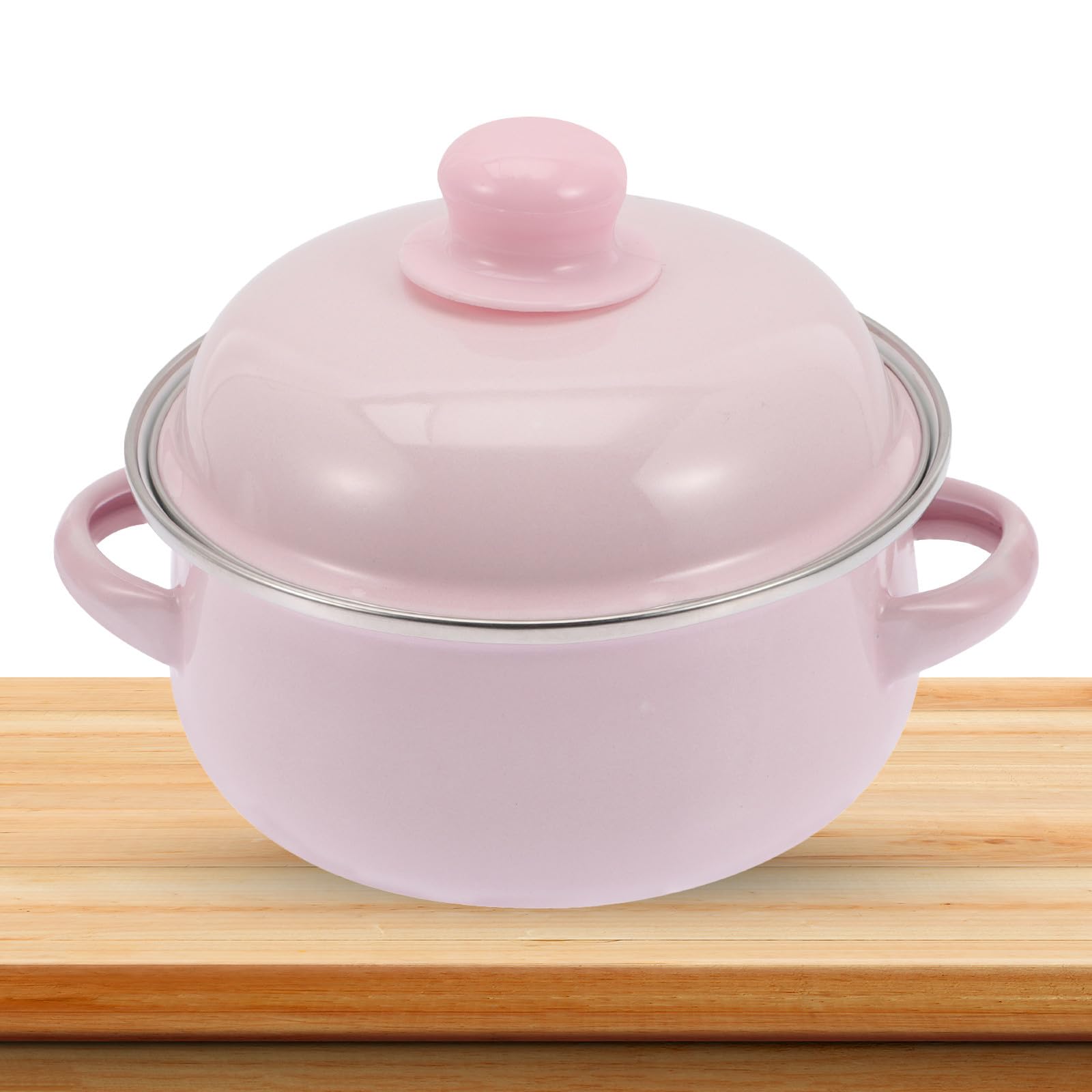 Toyvian Olla para Hacer Sopa Esmaltada Doble Asa y Tapa Antideslizante, Apta para Cocina de Inducción y Uso Doméstico en Color Rosa