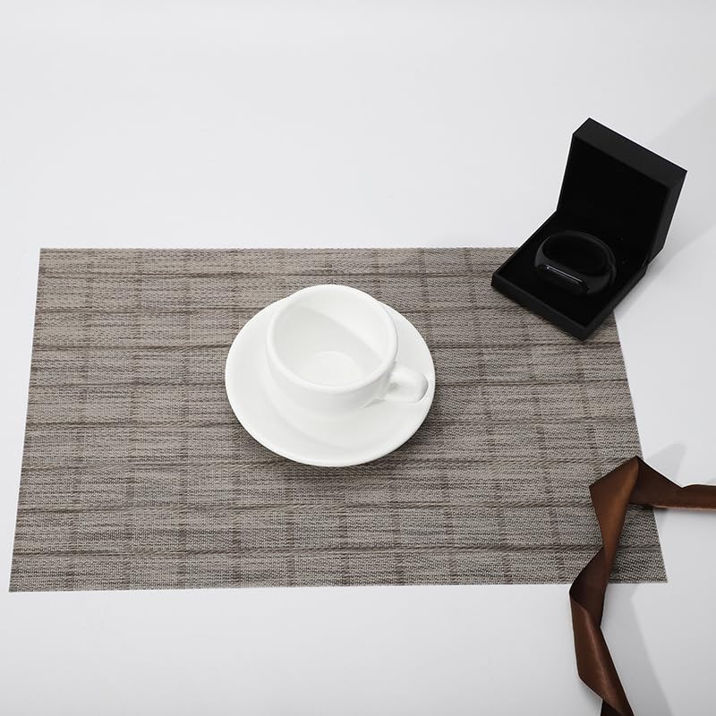 Manteles Individuales para Mesa Lavables Plastico 30X45Cm Geometría Khaki Mantel Individual Fácil De Limpiar Mantel Individual Plastico para Cocina, Salón, Jardín O Comedor
