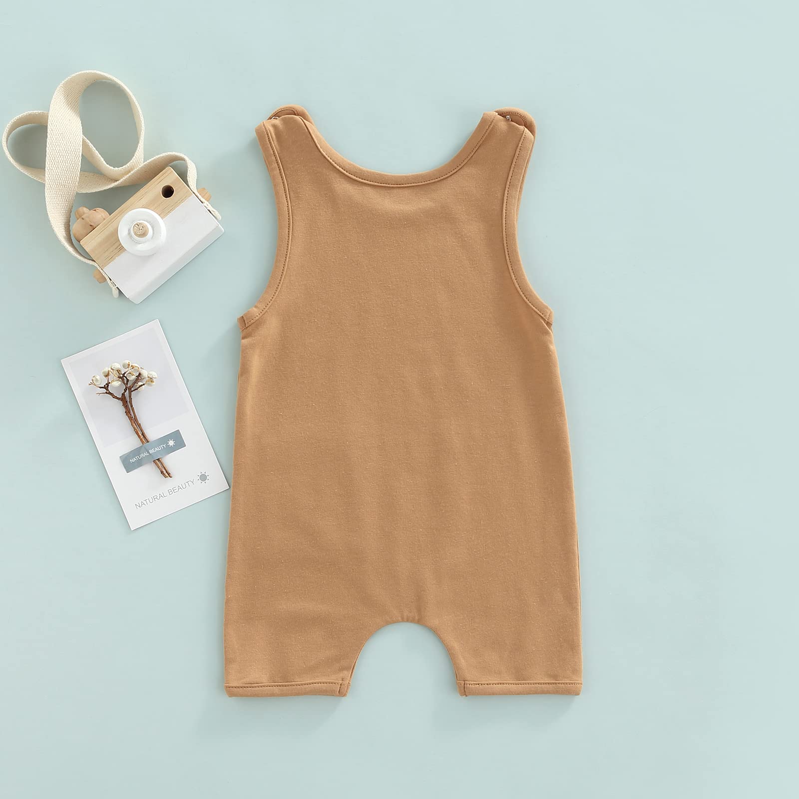 Unisex Baby Boy Girl Romper Jumpsuit Solid Sleeveless Bodysuit One Piece Outfit Summer Clothes With Pocket (Khaki, 2-3T)