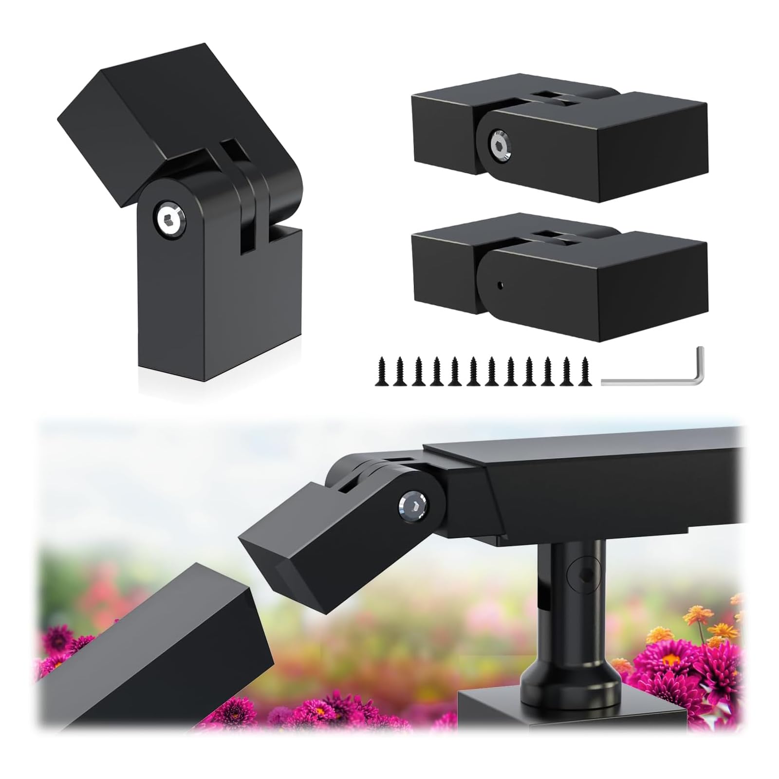 Zylorix 3Pack 180° Adjustable Vertical Pivot Connector with Screws for Stainless Steel T304 Black Handrail, Flat Handrail Accessories, High Strength POM Handrail Fitting for Cable Railing, Black