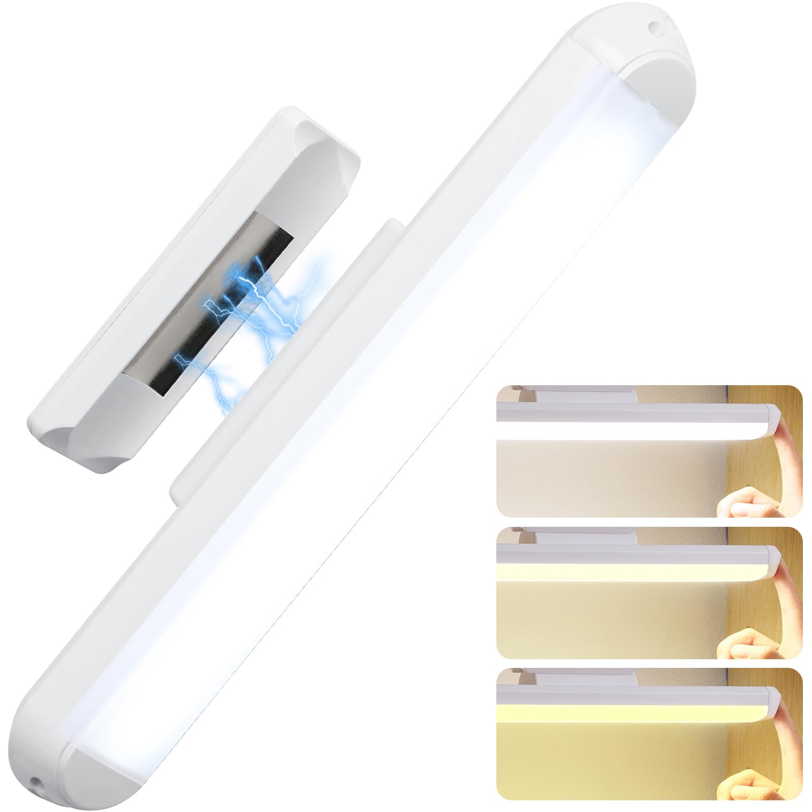ROTRES Lámpara LED para Espejo de Baño,Luz Led Recargable de 24Cm,Iluminación Led para Tocador Regulable,Magnética Lámpara de Cocina Led 2000mah,Giro de 80°,Adecuado para Baños,Armarios,Espejos
