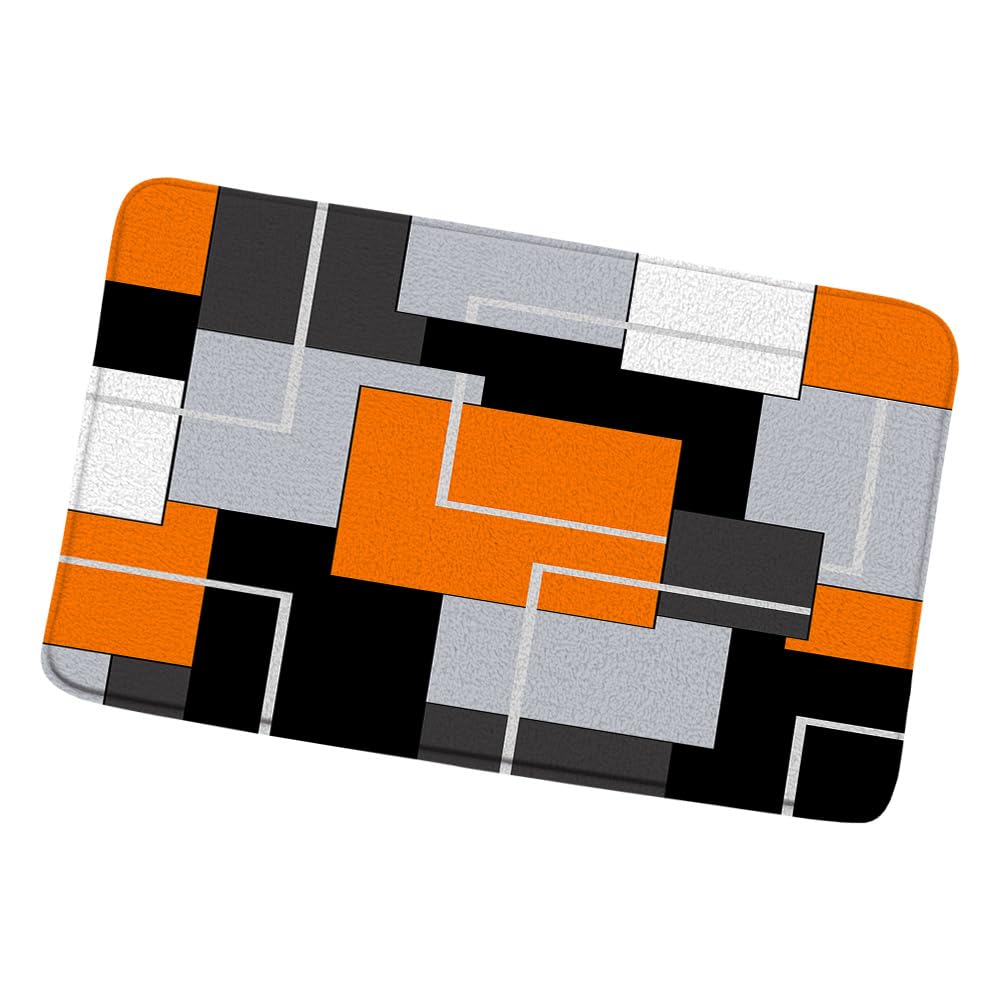 ZZYSKS Orange Bath Mat Abstract Geometric Orange Gray Black and White Geometry Mid Century Patchwork Contemporary Fashion Simple Home Bathroom Rugs