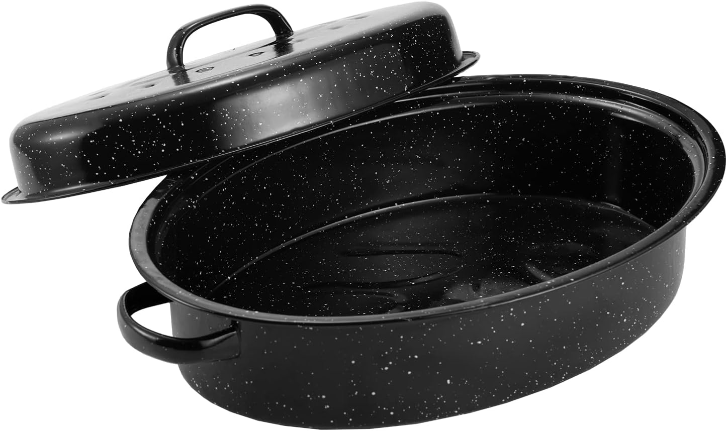 Granite Ware 13inch oval roaster with Lid. Enameled steel design to up