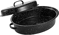 Vista 1 de Sartén para asar de granito, mediana de 16" con tapa abovedada esmaltada. Olla para asar pavo ovalada, sartén para horno ideal para pavo pequeño