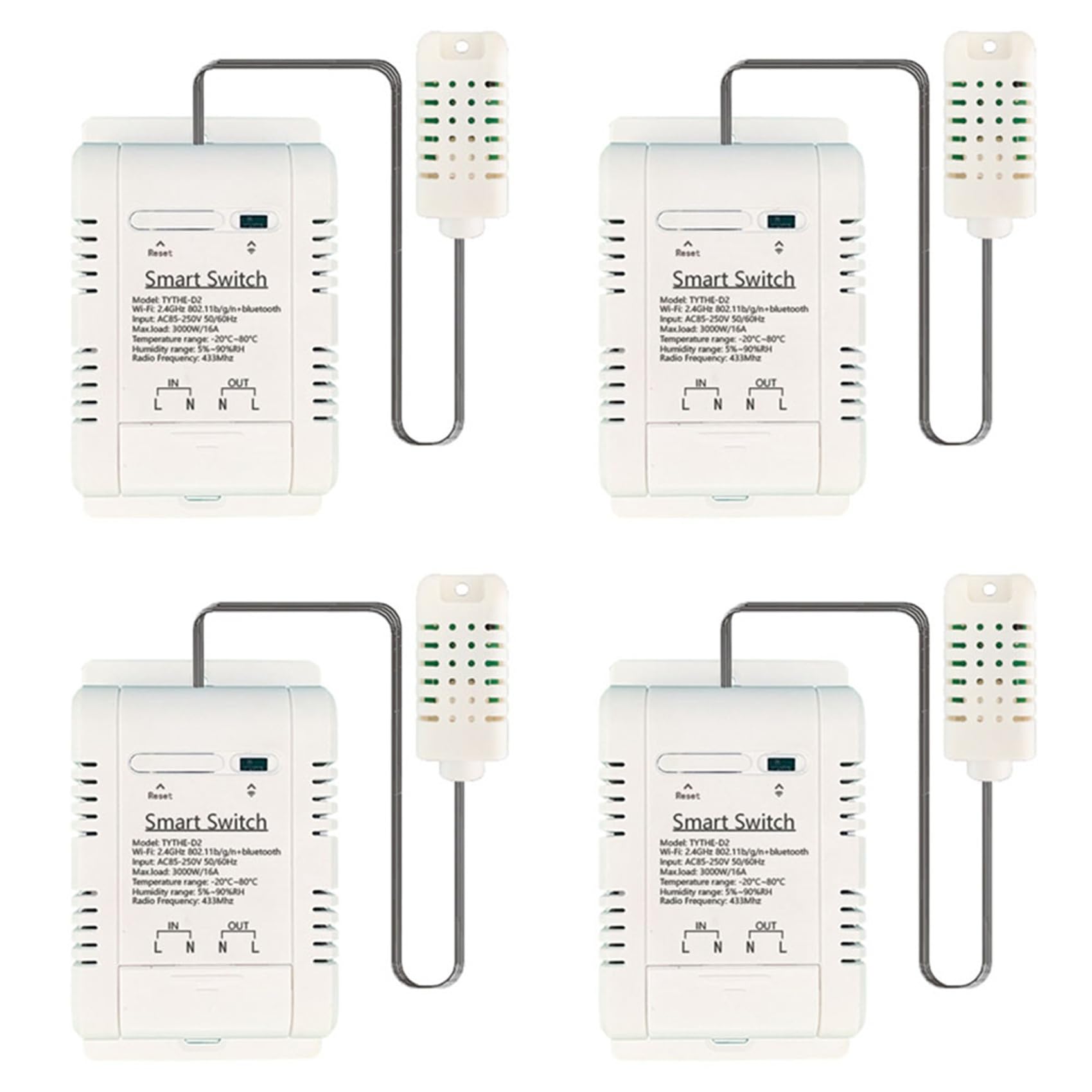 Jnchdghwa 4X WiFi TH-16 Switch Tuya Control with Power Consumption Monitoring Temperature and Humidity Thermostat for