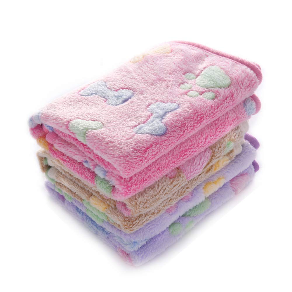 luciphia 3 Pezzi Coperta per Cane/Gatto Lavabile Soffice Durevole, Morbida e Calda Flanella,Osso,Medium (76 * 52cm)
