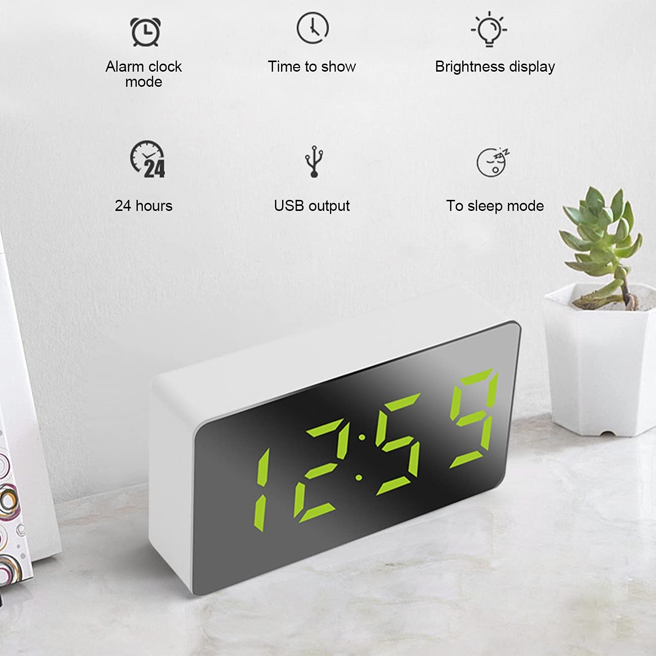Wecker, LED Spiegel Digitaluhr Snooze Tischuhr Wake Up Stumm Kalender
