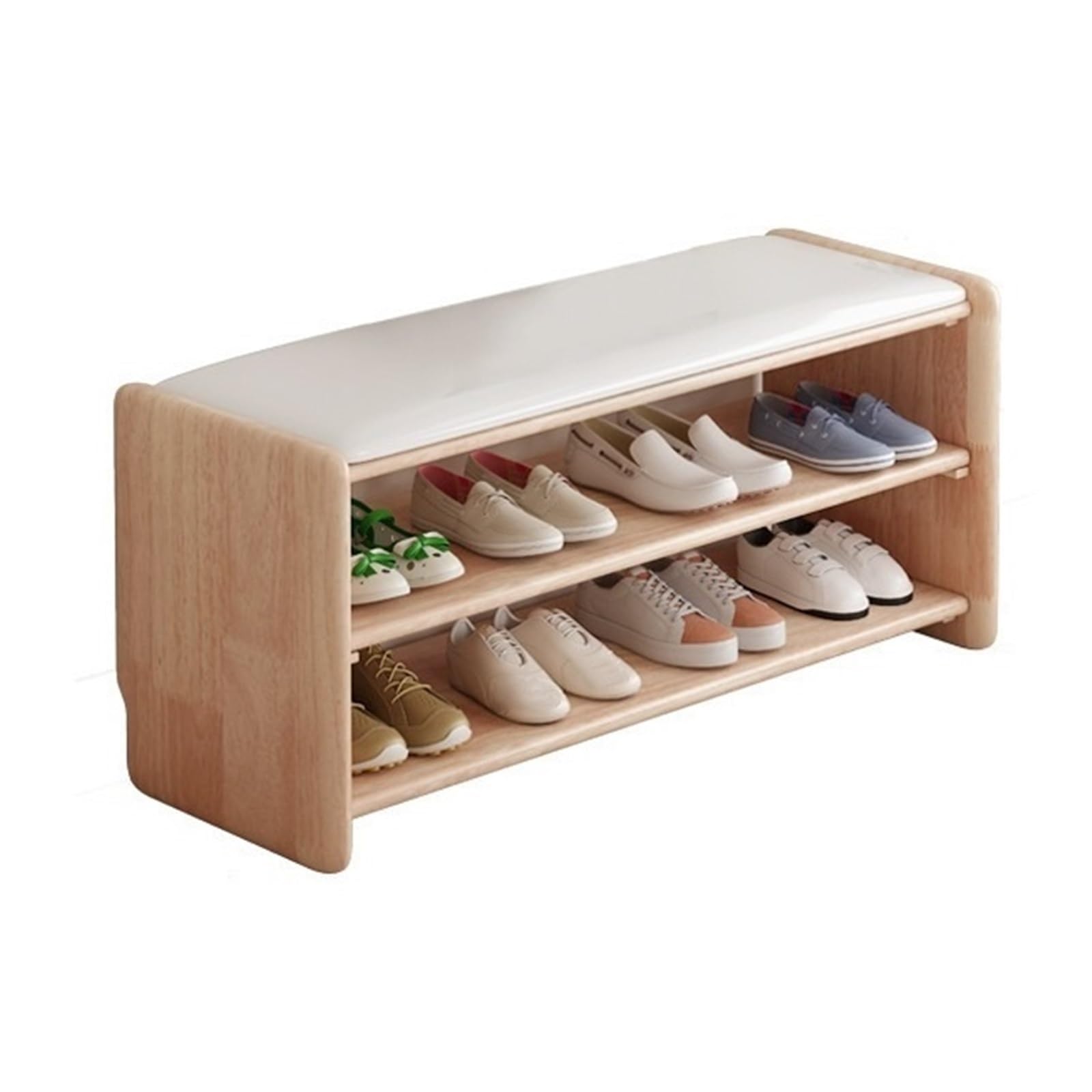 Banc à chaussures en bois naturel 2 niveaux et assise cuir 80cm