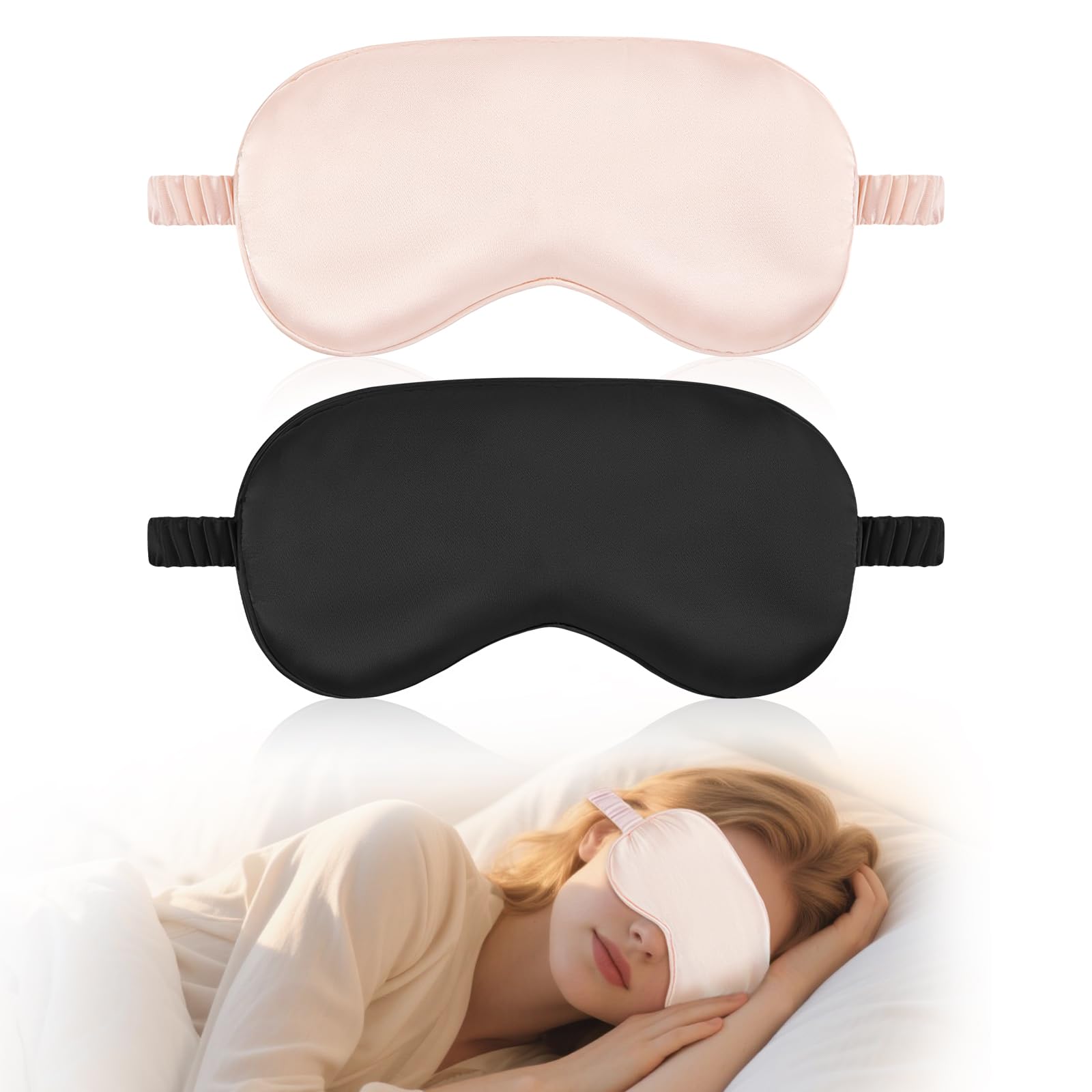 HOTUT Set di 2 mascherine da notte, Maschere per Dormire, maschera per gli occhi super liscia per Dormire, per Donna e Uomo maschera occhi e dormire antiluce cinturino elastico (Nero Rosa)