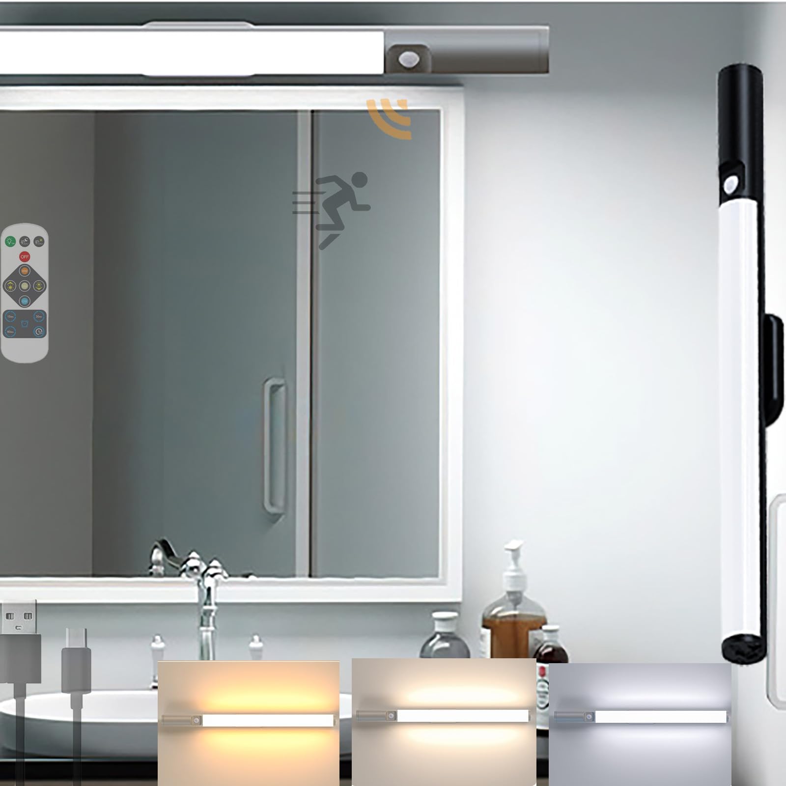 Luz LED de pared sin cables para evitar tropiezos nocturnos con sensor y batería recargable 8