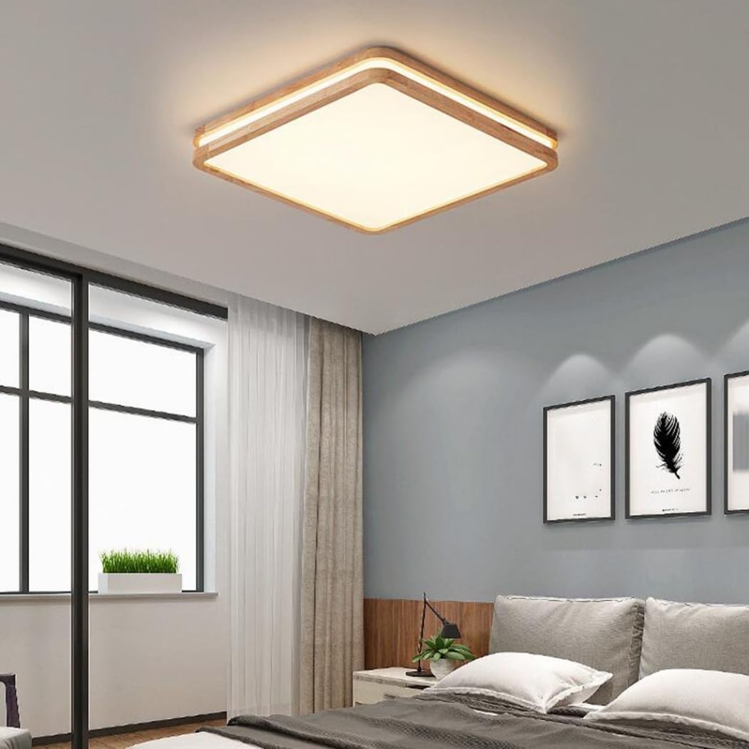 Trójkolorowa Lampa Sufitowa Z Funkcją Ściemniania Drewniane Kwadratowe Lampy Sufitowe LED Do Wnętrz Cienka Płaska Nowoczesna Oprawa Oświetleniowa Do Montażu Podtynkowego z Akrylowym Kloszem KNBVFHG