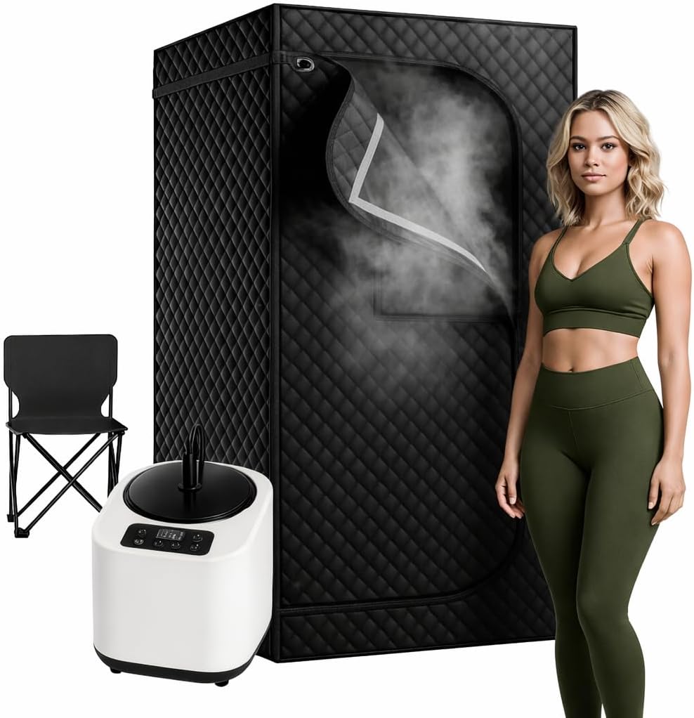 Upgraded Sauna Box, Portable Sauna for Home, Infrared Sauna for Relaxation, Portable Sauna with Upgraded 3L 1200W Steamer, Folding Chair, Black