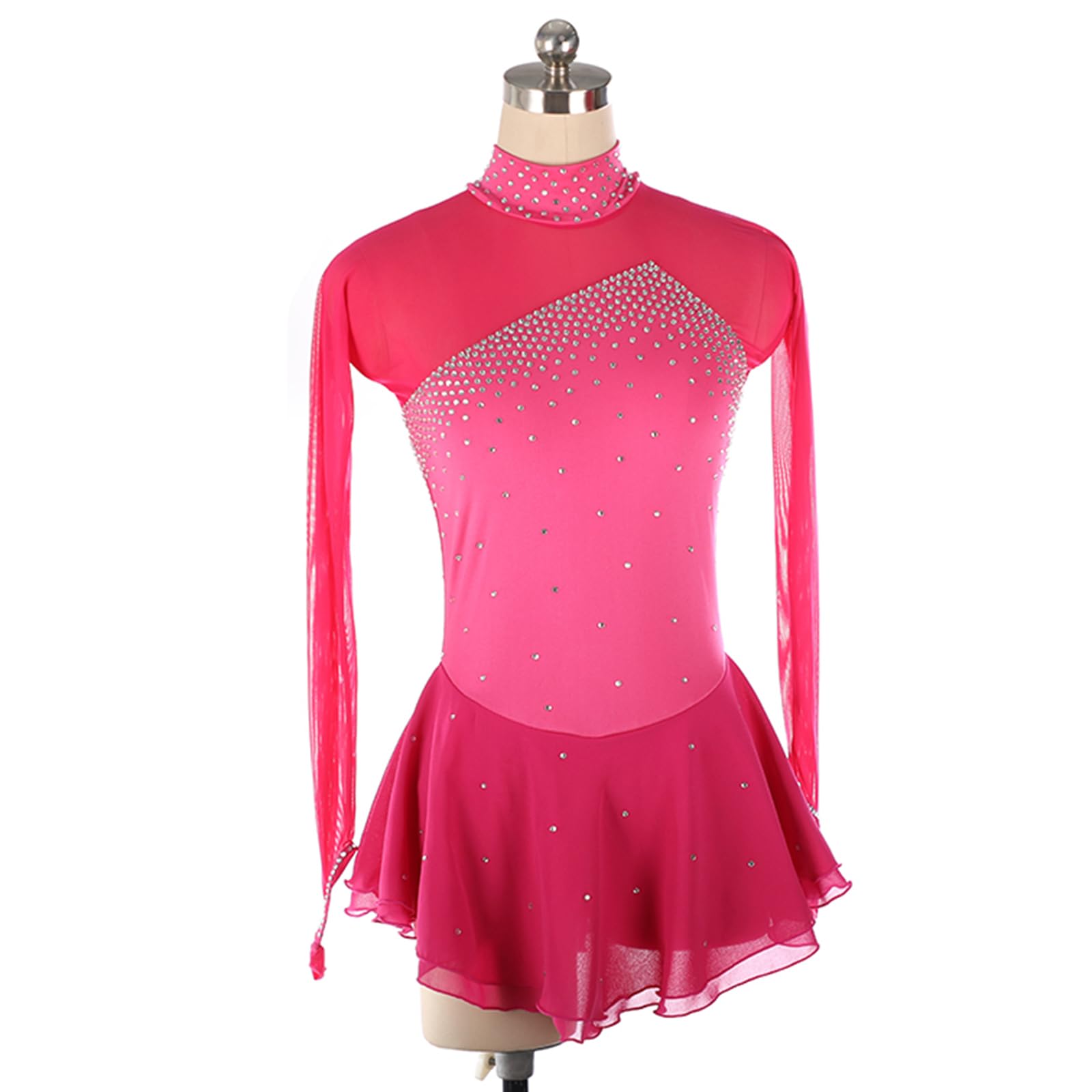 Tanzkleid Mädchen Pailletten Eiskunstlauf Kleid Kinder Langarm Ballettkleid Tanztrikot Mit Rock Kleider Gymnastikanzug Wettbewerb Tanz Kostüme,Burgundy,S