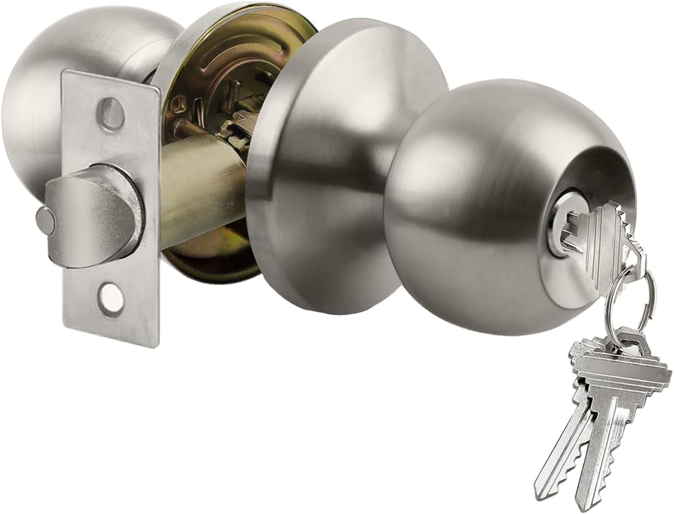 BESTTEN Keyed Entry Door Knob with Lock, Interior and Exterior Door Lock, Standard Ball, Satin Nickel 1 Satin Nickel