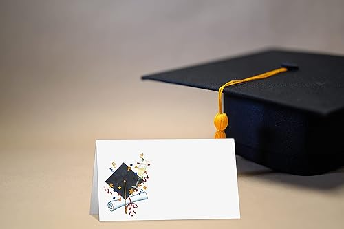 Miniatura 3 de Tarjeta de lugar de mesa para fiesta de graduación, juego de 25 tarjetas de tienda de campaña pequeñas con globos dorados y diseño de tapa de