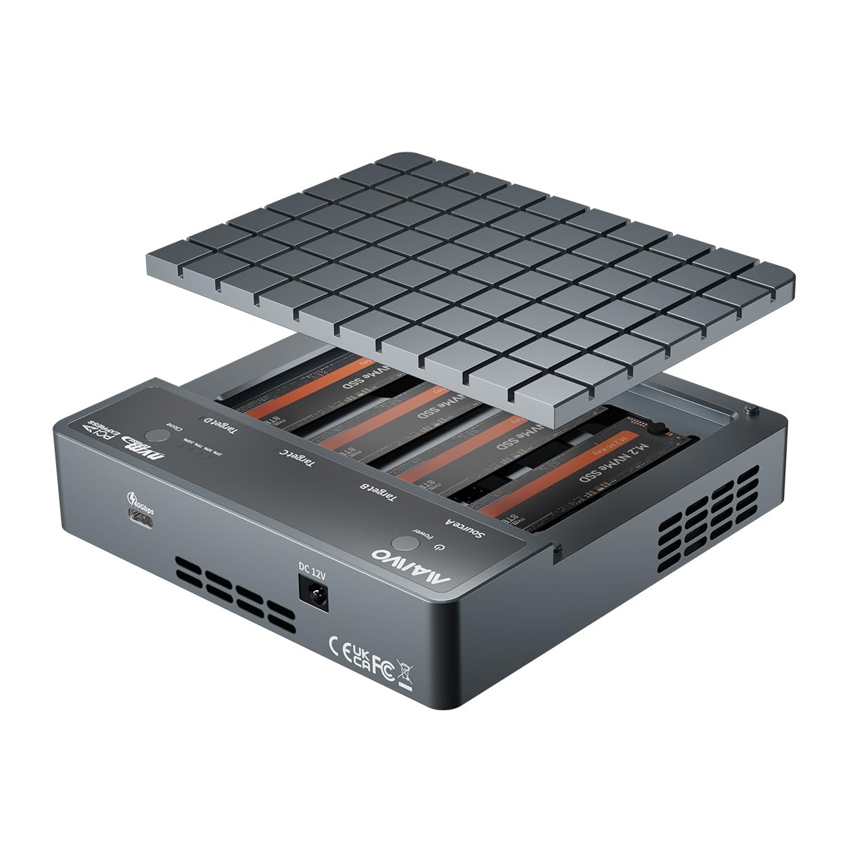 MAIWO 4 Bay NVMe Cloner Enclosure USB4 40Gbps, M.2 PCIe NVMe SSD Reader Duplicator 1-to-3 Clone Cooling Fan, Compatible with Thunderbolt4/3 USB4/3.2/3.1/3.0