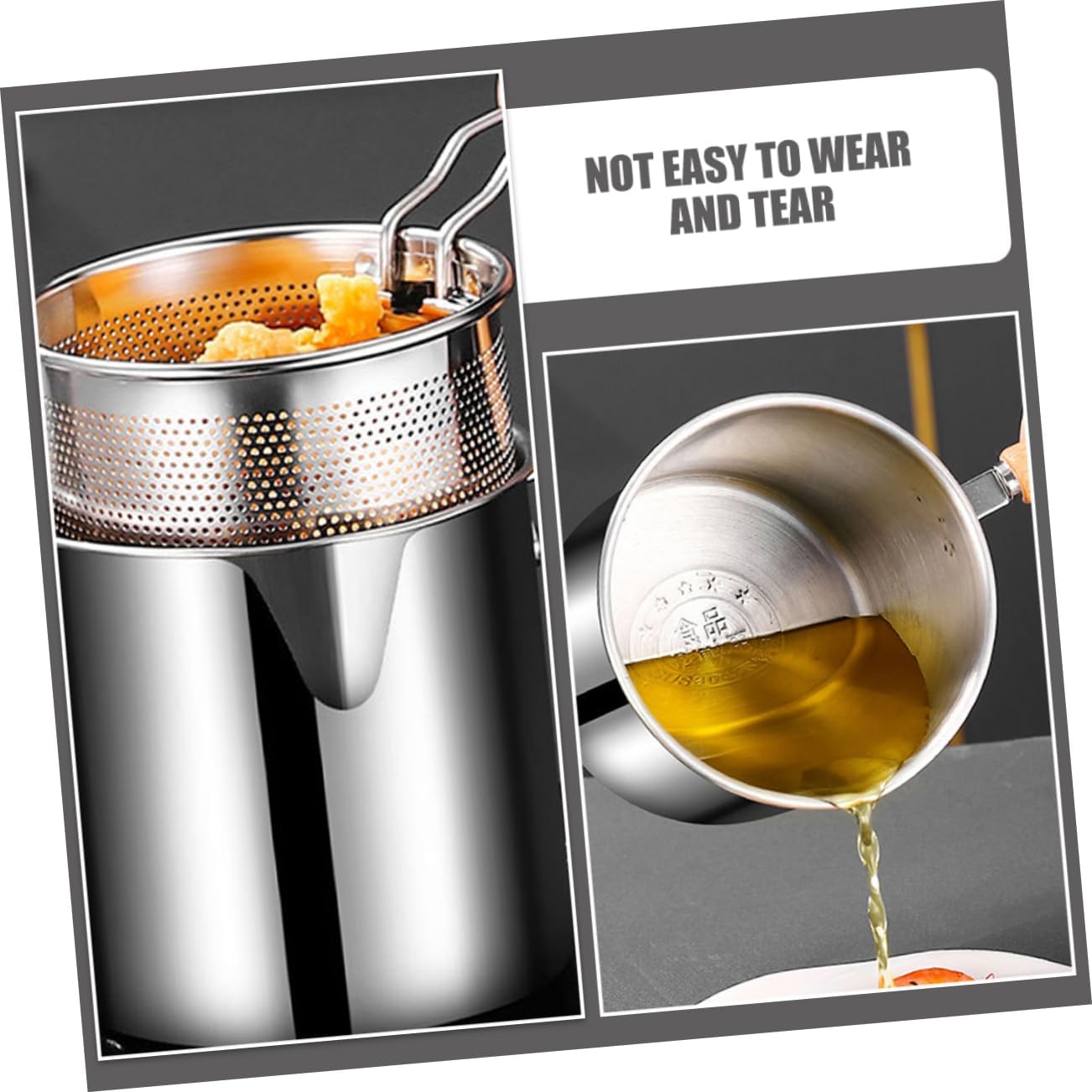 1set Stainless Steel Deep Fryer Pan Strainer Oil Container and Tongs for Cooking for Home Use and Frying Dishes