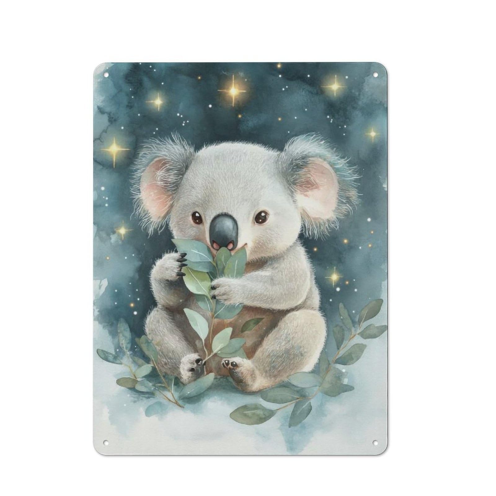 Metal Wall Sign 40x30cm Featuring Koala Under The Stars for Living Room Wall, for Metal Sign Collectors, for Garage And Workshop Walls