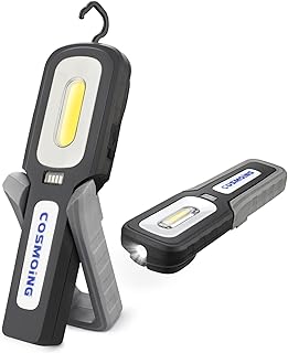 LED Work Light, 500 Lumens Rechargeable COB Inspection Flashlight, 3 Modes Magnetic Base 180°Rotate, Portable Job Site Lighting for Car Repair, Construction Site, Garage, Emergency