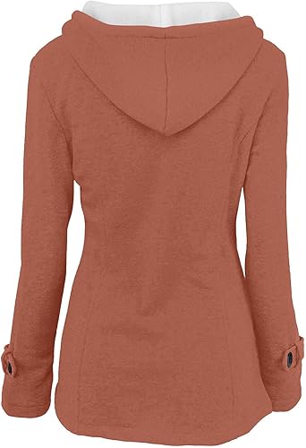 Miniatura 3 de Abrigos con capucha para mujer, con botones de cuerno de moda, abrigo de forro polar grueso, abrigo cálido con forro de sherpa, chaqueta de invierno