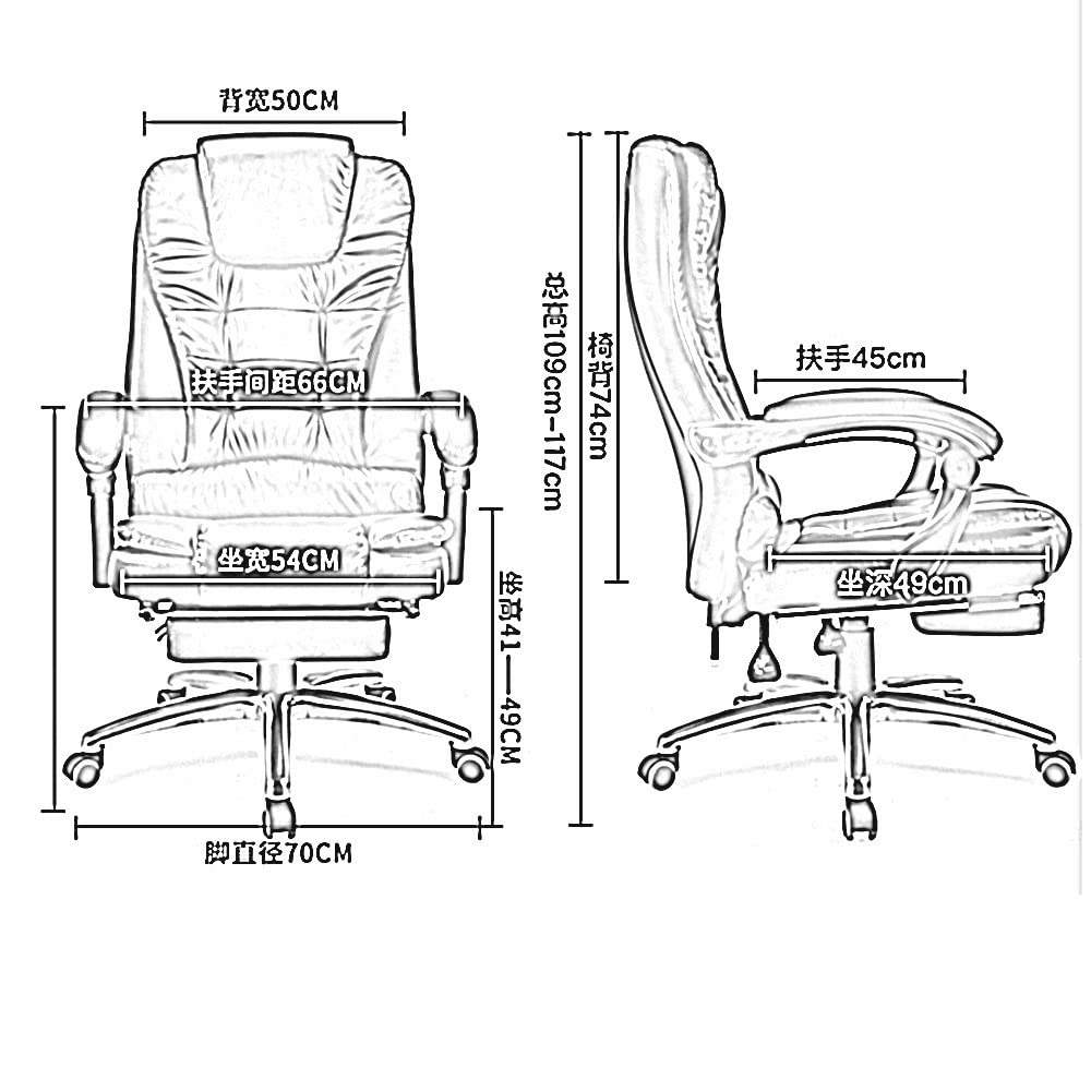 Chaises de Bureau Fauteuil De Direction 74cm de Haut Conception à Double Couche, PU Fauteuil inclinable Business avec Repose Pied Coussin, Portant Poids 200 kg, Noir Fauteuil de Bureau