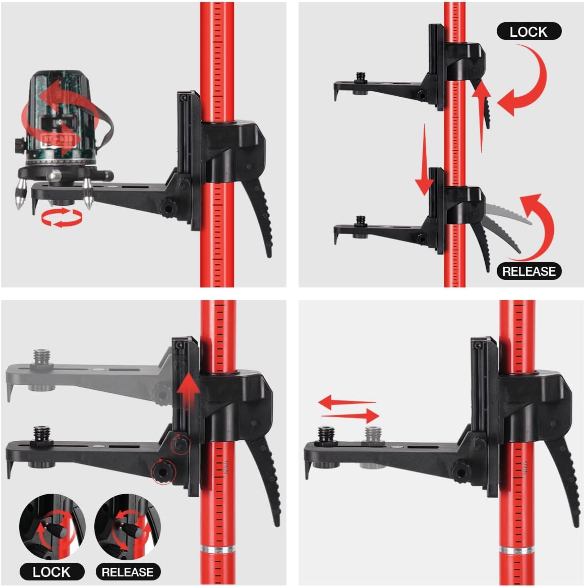12 Ft./3.7M Professional Lasers Level Pole with Tripod, Adjustable Telescoping Pole for Leveling Tools, Multi-functional Fine-tuning Bracket with 1/4” and 5/8” Thread Adapters, Includes Carrying Bag