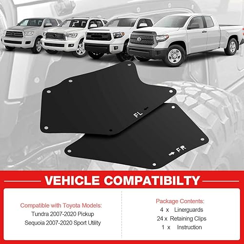 Miniatura 5 de 4 protectores de guardabarros, protectores contra salpicaduras compatibles con Toyota Sequoia Toyota Tundra 2007-2020