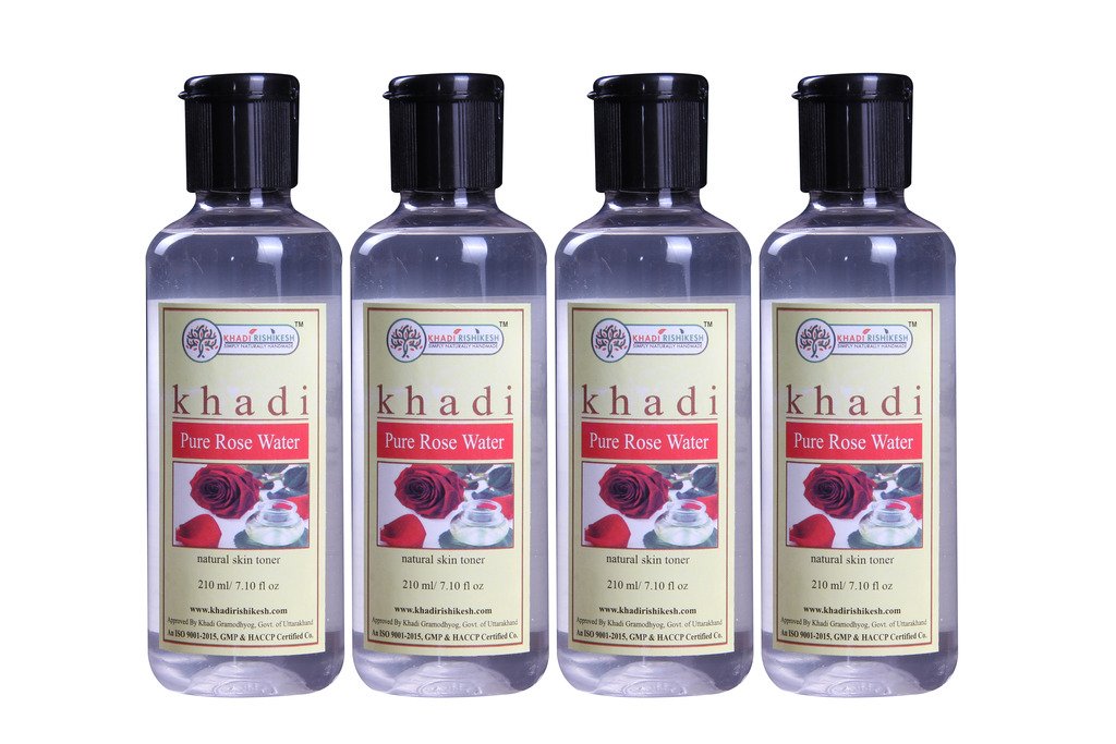 KHADI RISHIKESH Herbal Rose Rose Water Combo Set Pack Of - 210Ml x 4 (840ml)-image-1