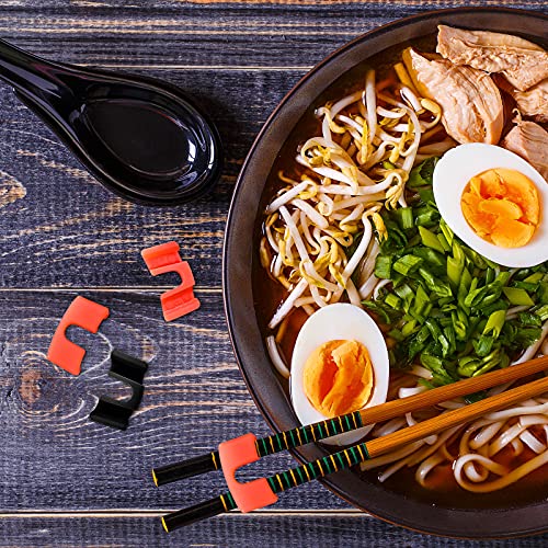 10 Pieces Reusable Chopstick Helpers Training Chopsticks Hinges Connector Reusable Plastic Training Chopstick for Adults Kids Beginner Trainers (Black, Orange) - Thumbnail 7