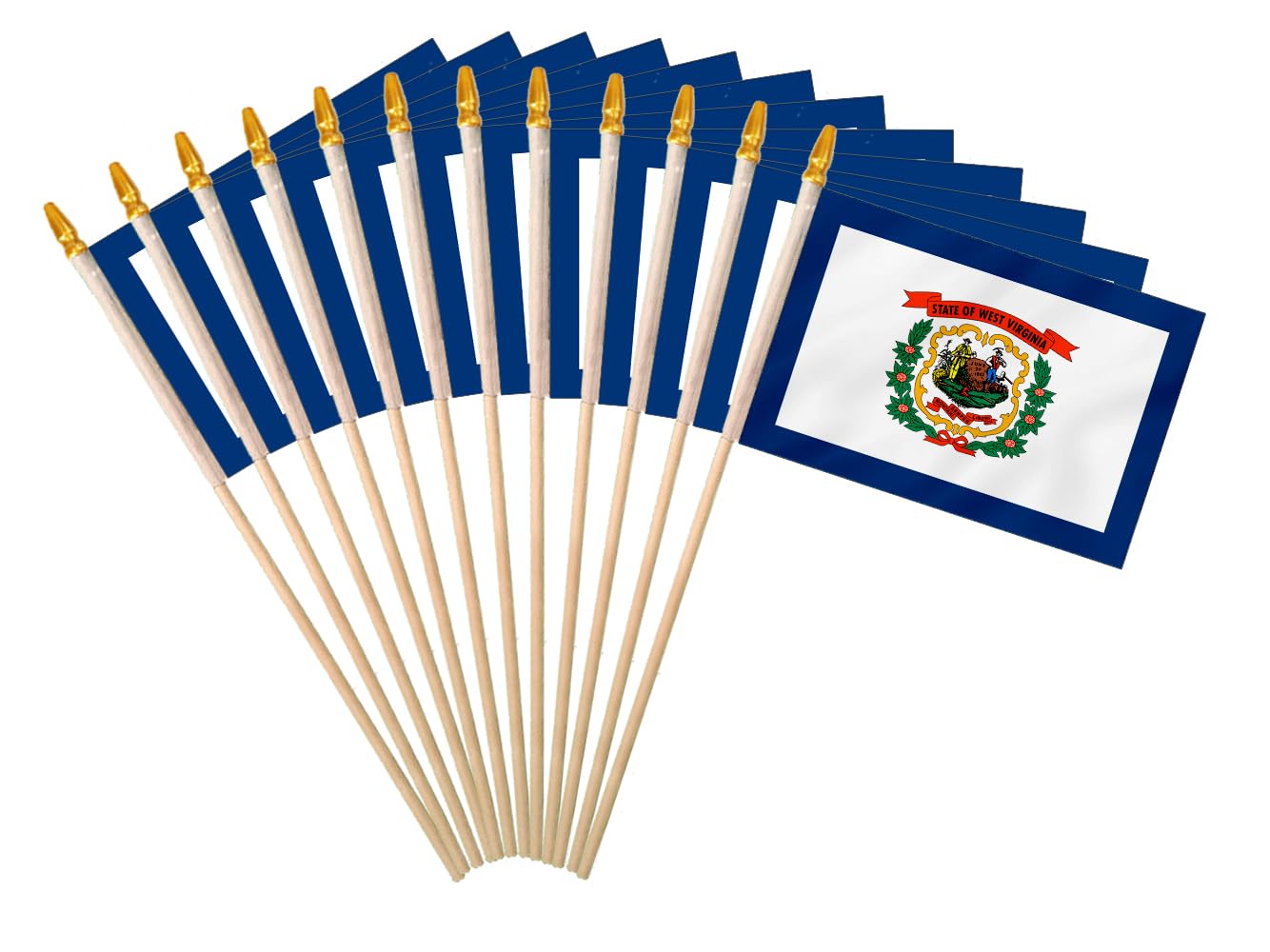 West Virginia State Handheld Stick Flag 4x6 Inch 12 Pack Small Mini WV Flag On Wooden Stick For Patriotic Festival Events Party Decoration (WV, 4X6 In)