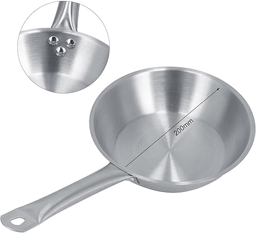 Miniatura 2 de Sartén de acero inoxidable, sartén de una sola manija, utensilios de cocina de inducción, ideal para cocinar en casa y chef profesional (7.874 x
