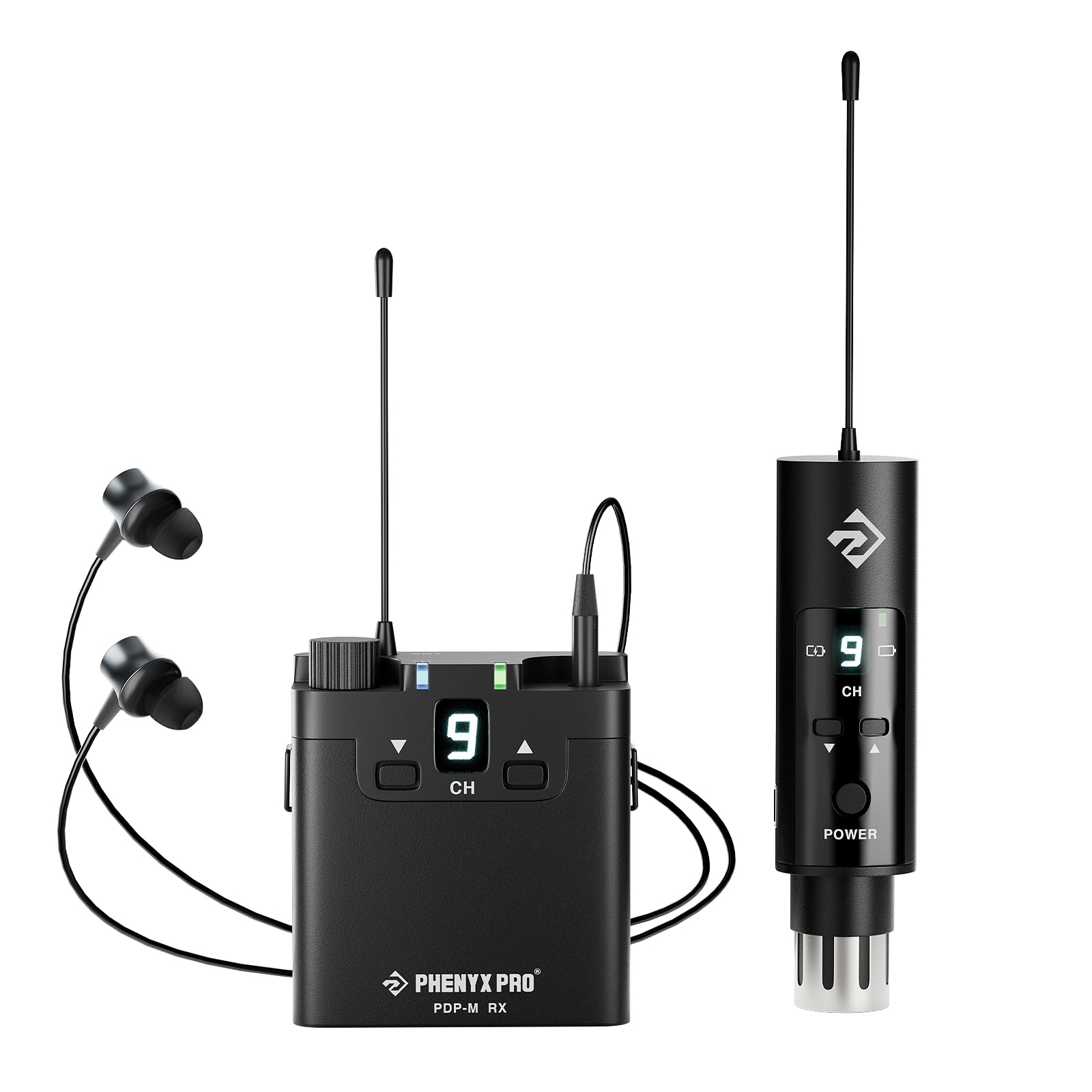 Phenyx Pro PDP-M UHF Stereo Funk-IEM-System mit Beltpack-Empfänger | 16 Frequenzen, 200 ft Reichweite, Sender & Beltpack-Empfänger, Kompaktes Design, Studio, Bands, Live-Auftritt