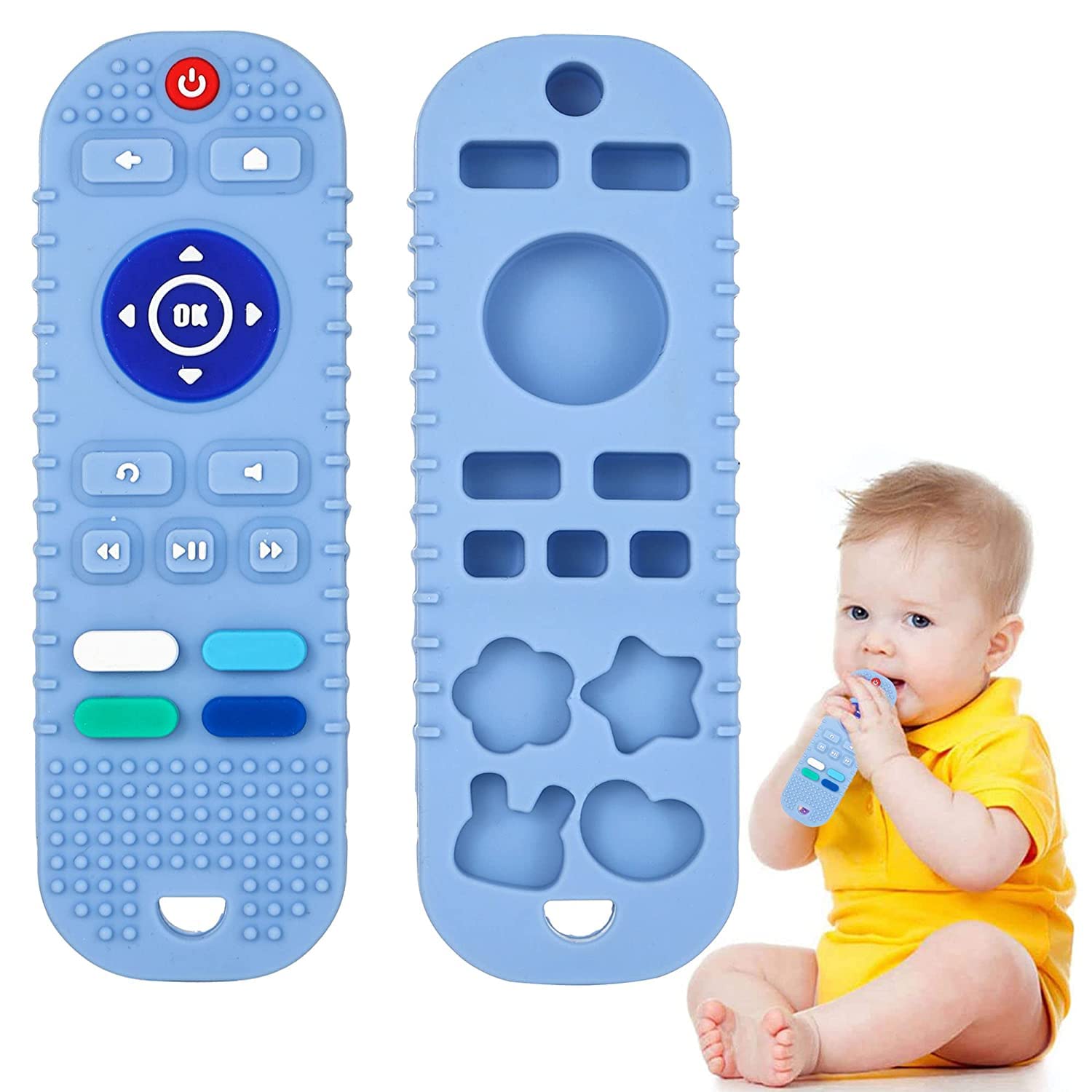 SITREMEN Silicone Baby Teething Toys,BPA Free TV Remote Control Shape Teething Toys for Babies 6-12 Months Baby Chew Toys for Toddlers,Baby Teethers Relief Soothe Babies Gums(Blue)