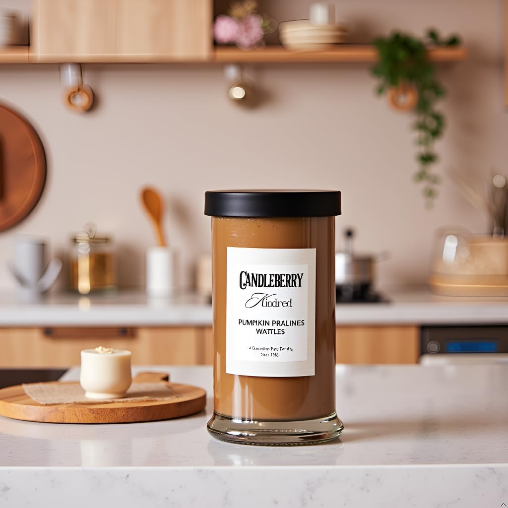 Candleberry Candles Kindred Collection | Luxury Glass Jar | USA Hand Poured Soy Blend Candle | Highly Scented & Long Lasting | Up to 90 Hour Burn Time (Pumpkin Praline Waffles)