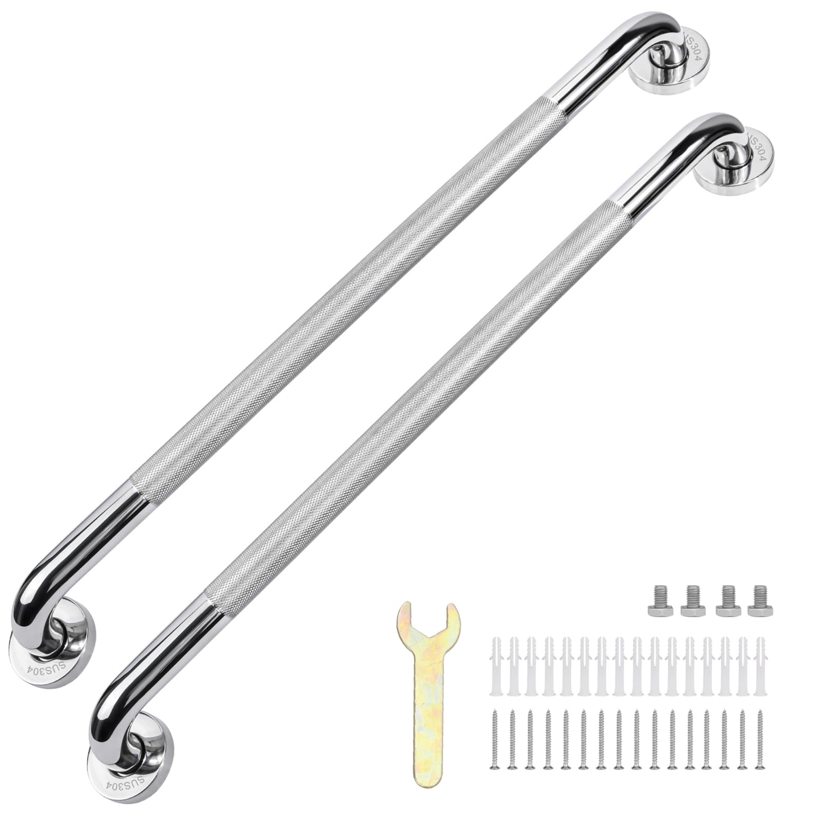 Sunzone 2Pack Bathroom Grab Bars Handle, 60cm Anti Slip Grab Bars, Chrome SUS 304 Stainless Steel,Safety Hand Rail Support, Grab Bars for Senior Handicap Elderly Injury