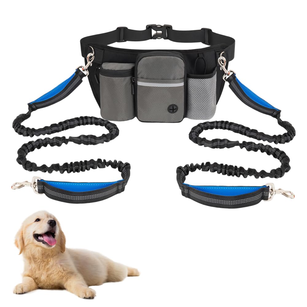 Jogging Mains Libres Chiens,Double poignée rembourrée,Plusieurs Compartiments,Sangle élastique Antichoc