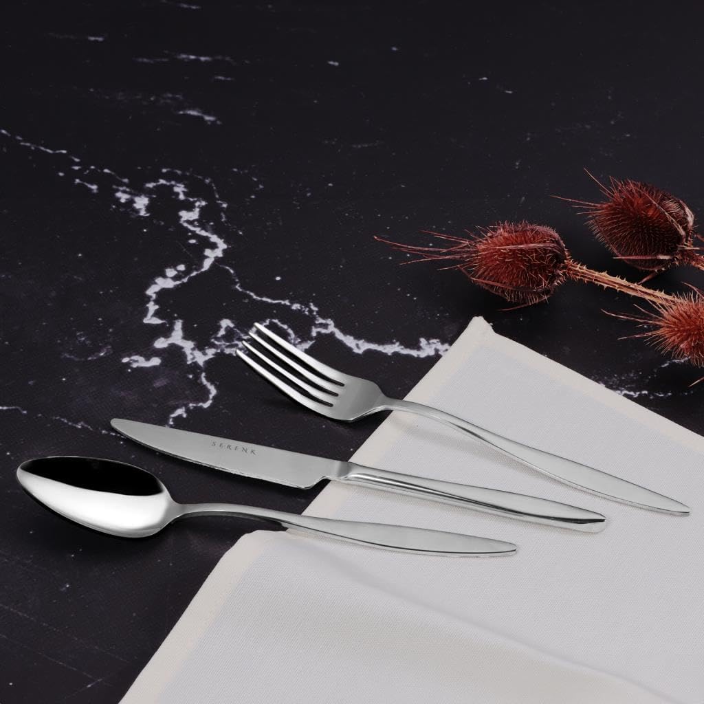 Stainless Steel Cutlery Set, Modern Silverware Flatware Set for Dining, Kitchen Utensils with Forks, Knives and Spoons, Dishwasher Safe (Milan) (18)