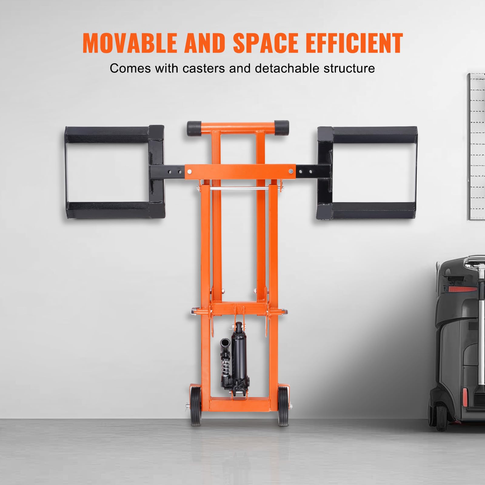 VEVOR Elevador de Cortacésped Móvil Ajustable con Gato Hidráulico, Capacidad de Peso de 225 kg, Acero al Carbono Sólido, para Tractores y Cortadoras de Césped de Giro Cero, Naranja, 1,0 x 1,0 x 0,1 m