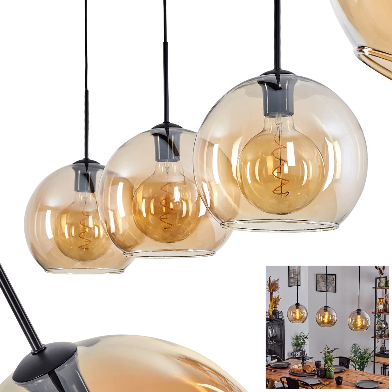 Hanglamp 73124: Modern, Retro, Glas, Metaal