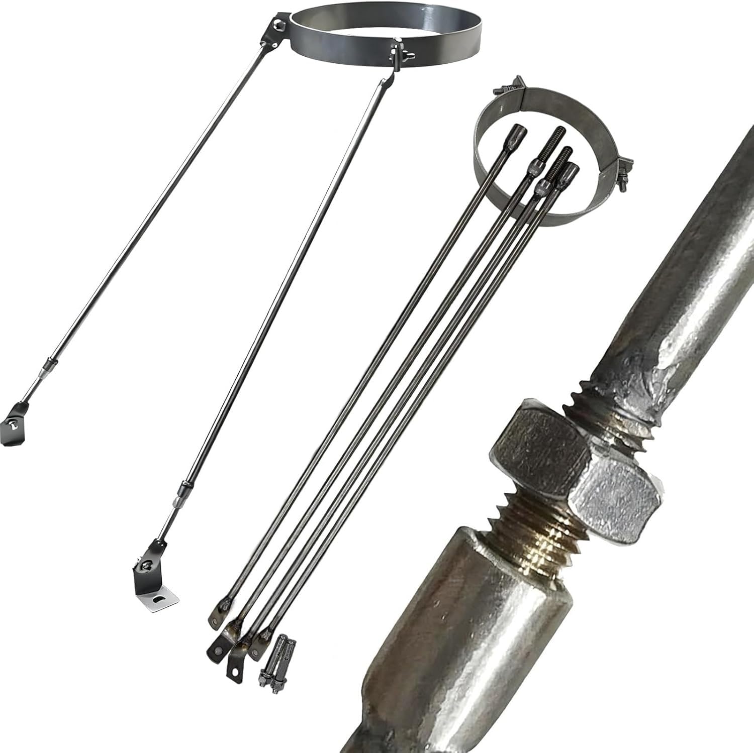 Morsetto per Tubo di Fumo Il Tubo del Camino Supporta i Supporti del Tetto Adatta 8 10 20 27 cm di Diametro Tubi, Stufa montata a Parete Brace con Viti, Acciaio Inossidabile(150mm Dia)