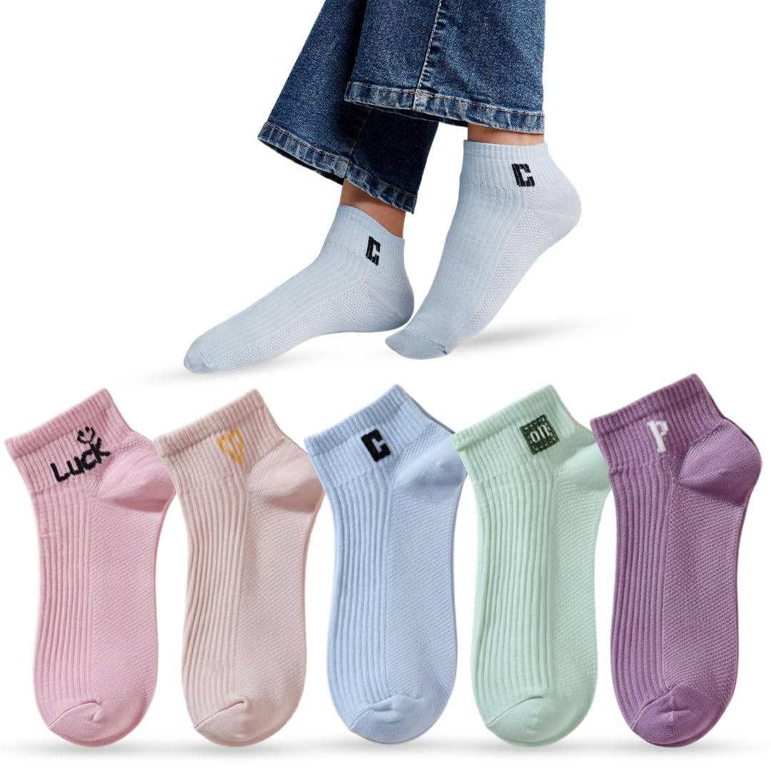 SoftRib Solid Ankle Socks for Women – Cotton Blend, Breathable & Stretchable (Mint Green, 5 Pair)-image-38