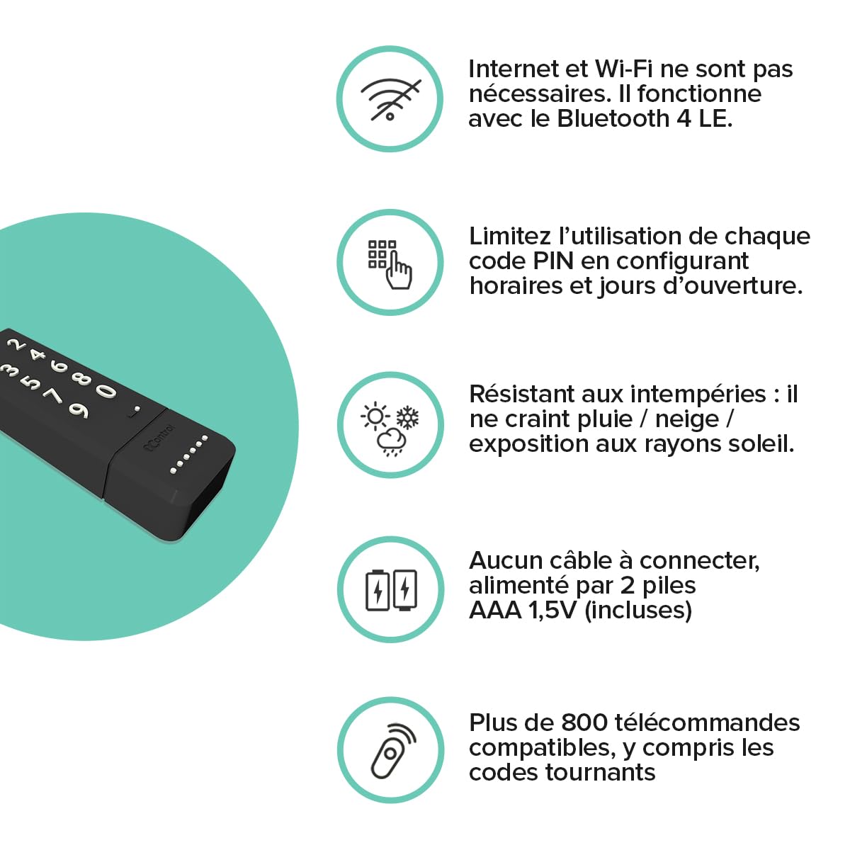 1Control PAD, Clavier intelligent Sans Fil pour ouverture par Code PIN, compatible avec Portails et Garages commandés par Télécommande, Wireless et Bluetooth, 2 portails et 4 PIN, fabriqué en Italie