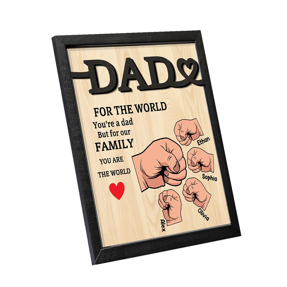 ALBERTBAND Father's Day Gifts for Dad Personalised Sign Plaque with 1-4 Family Names Best Dad Gift You are the World Wooden Desktop Decoration Gifts for Father's Day Birthdays (4 name) — image 1
