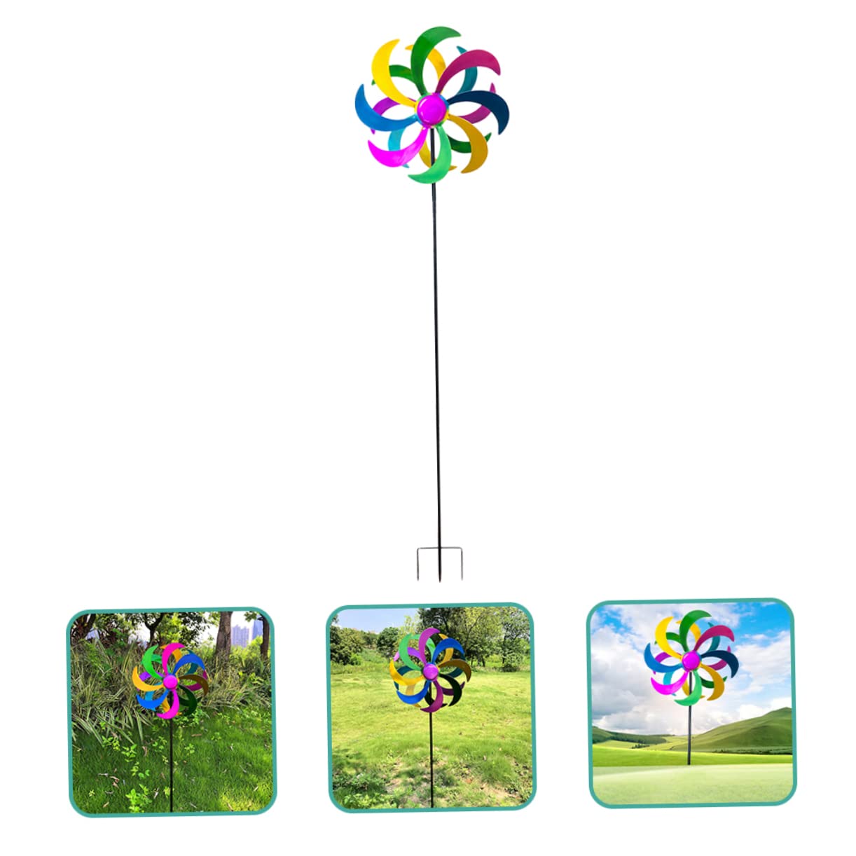TOYANDONA Regenbogen Windrad Gartenstecker aus Eisen, 1 Stück Farbig | Außendeko für Kinder, Fröhliche Stimmung bei Festen und Anderen Anlässen, Dekorativer Blickfang
