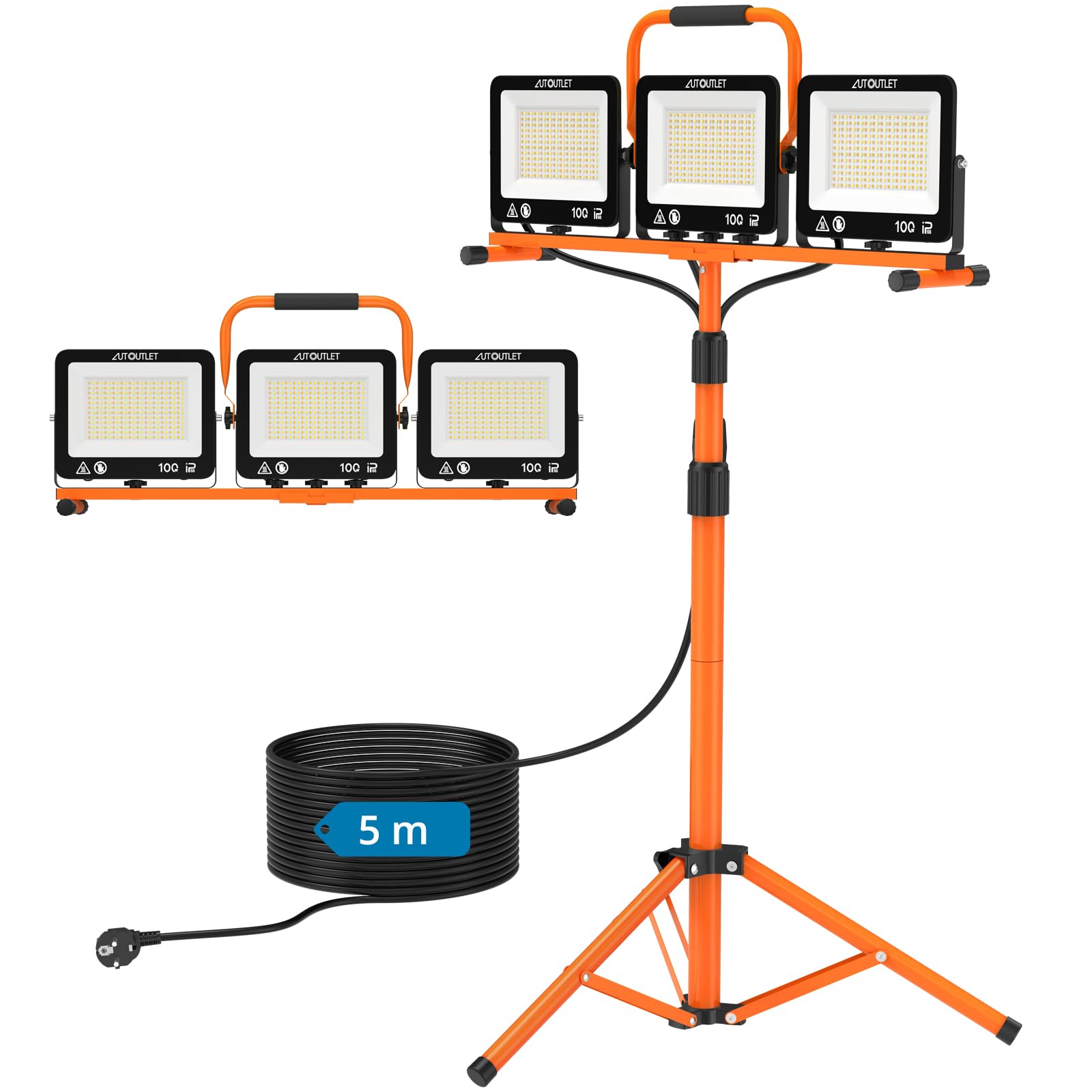 AUTOUTLET Faretto da Cantiere con Treppiede 300W 27000LM,3000/5000/6500K