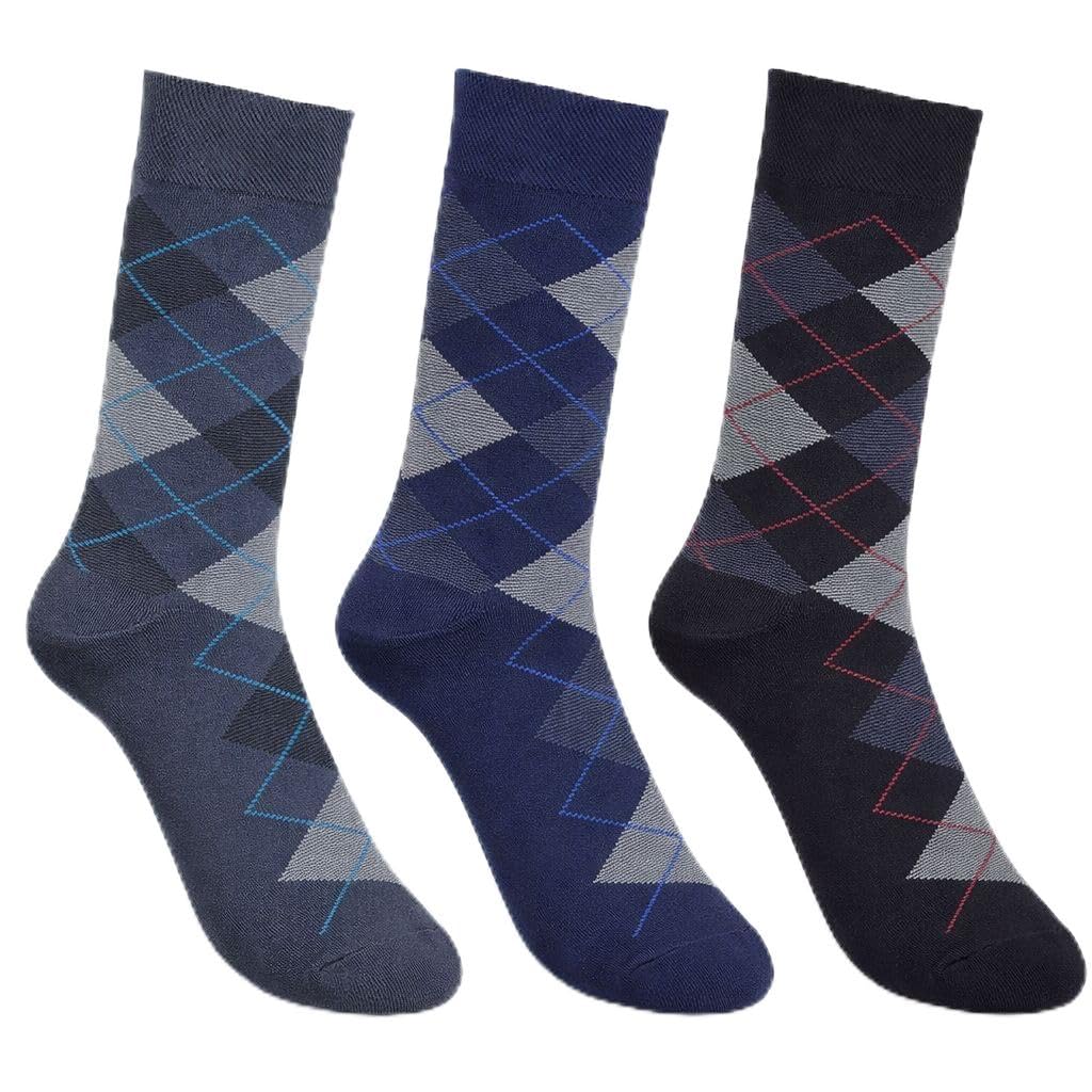 Men’s Argyle Crew Length Socks | Multicolour Designer Pattern | Soft & Breathable Fabric | Everyday Office & Casual Wear | Pack of 3-image-45