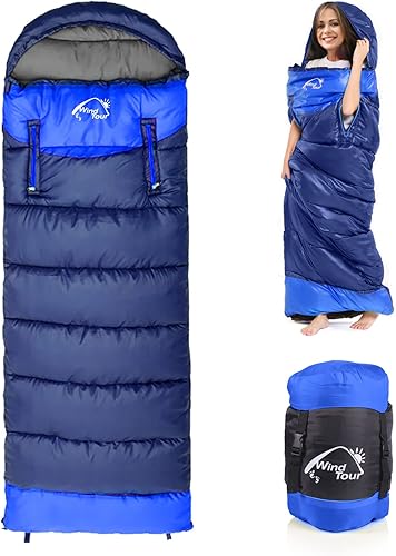 0 Degree Wearable Sleeping Bag for Adults Compact Lightweight Cold Weather Mummy Sleeping Bags for 2-3 Season Camping Backpacking, Fits 5F  50F,