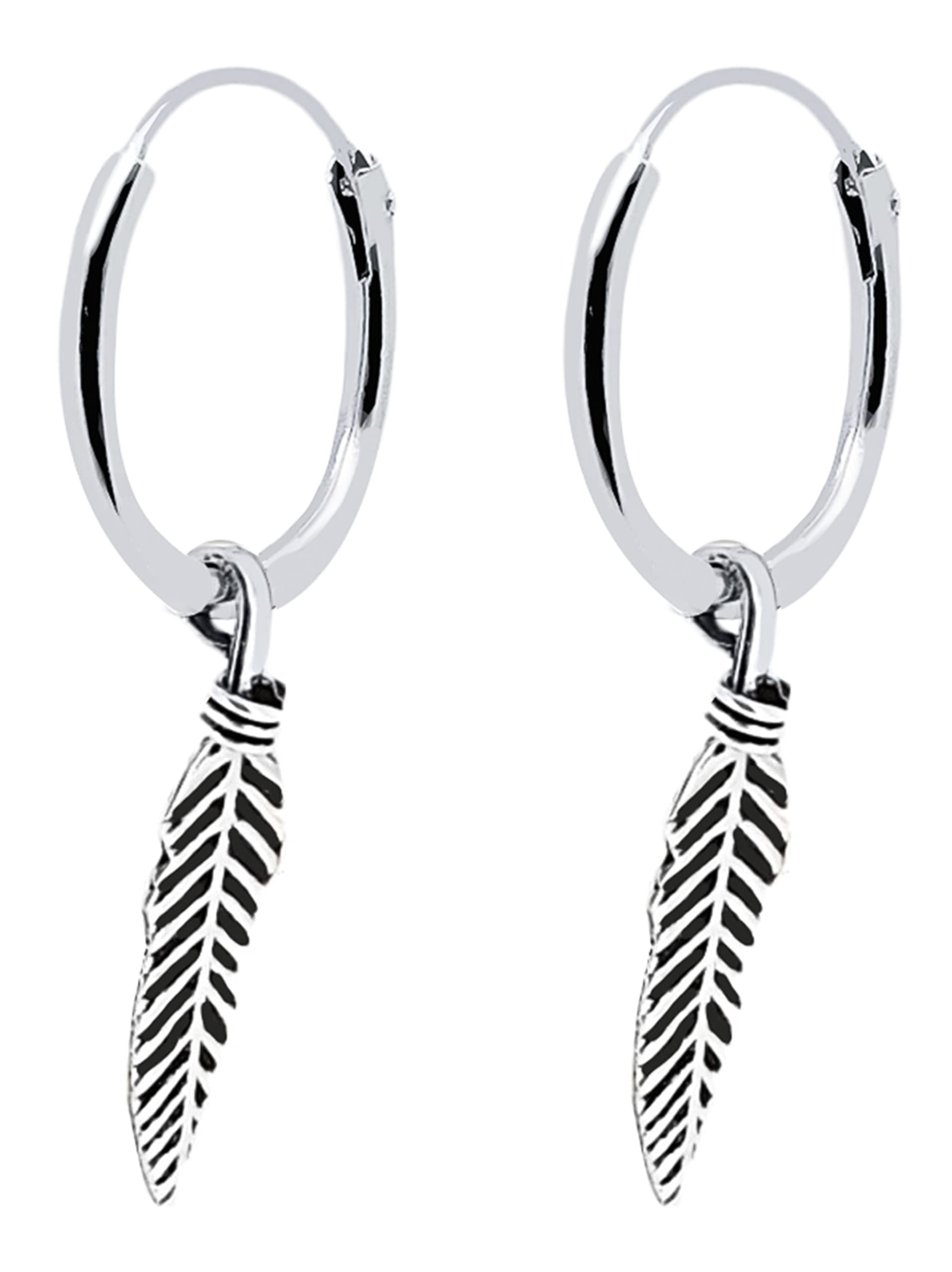 ENTREPLATA Pendientes de Aro Plata De Ley 925 Criollas Sterling Silver Unisex Aros de Plata Con Charm Aretes Y Colgantes Forma De Pluma