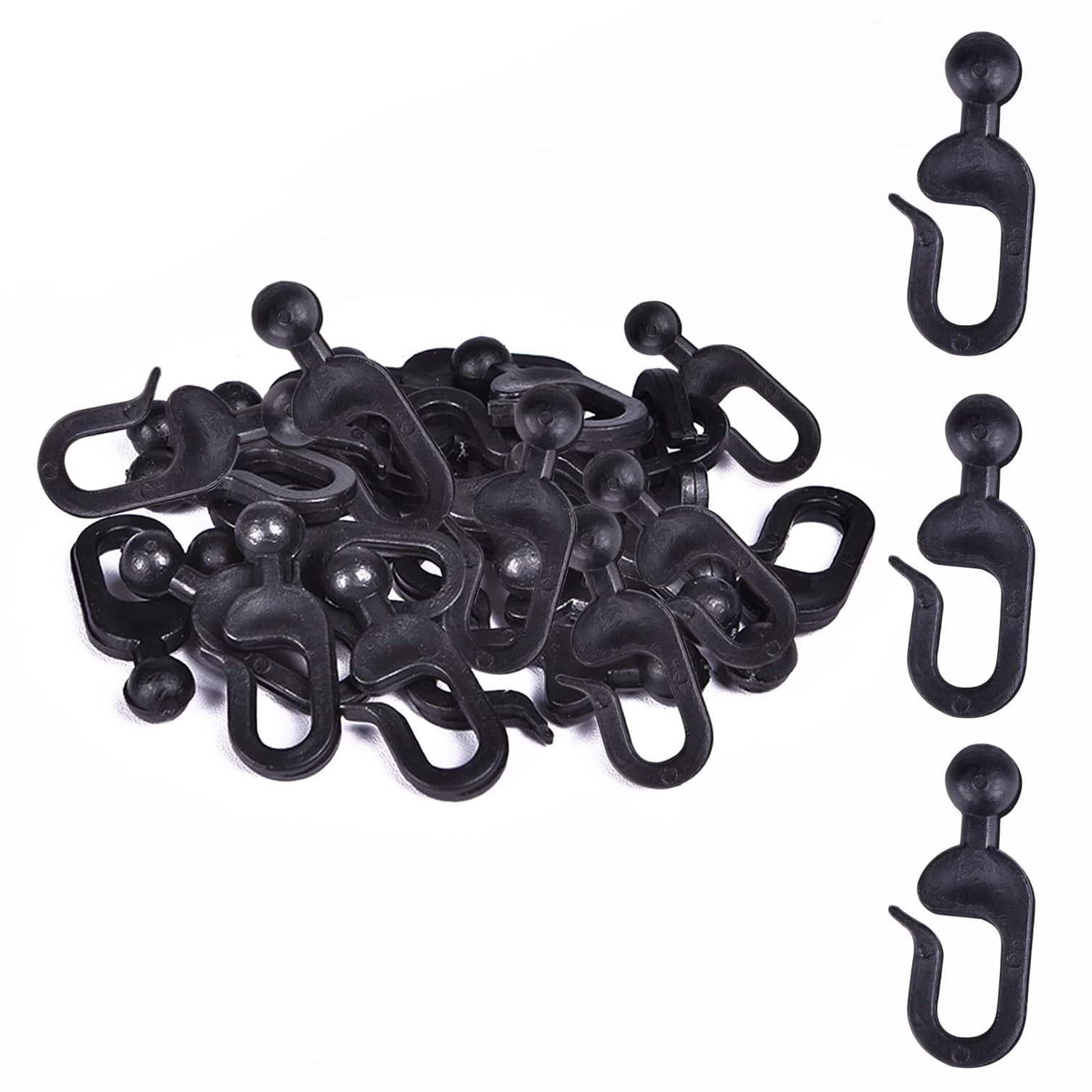 36 x Black Plastic Hooks for Curtains, Gazebos and Mosquito Nets