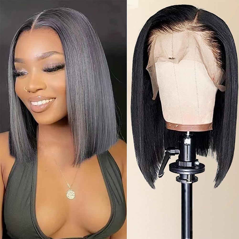 TONGMAY Short Straight Bob Wig Human Hair 13x4 Lace Frontal Bob Wig HD Transparent Bob Lace Front Wigs for Women 180 Density Glueless Wigs Human Hair